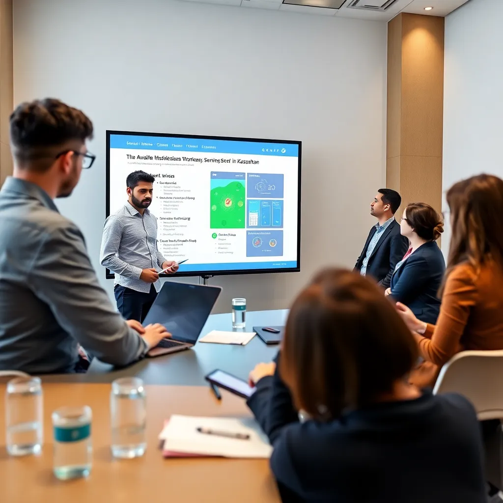 Команда IT-специалистов обсуждает проект в современном офисе технопарка Astana Hub